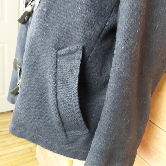 VINTAGE wool pea coat with leather buttonhole winter coat plaid lining fit large - Picture 5 of 11